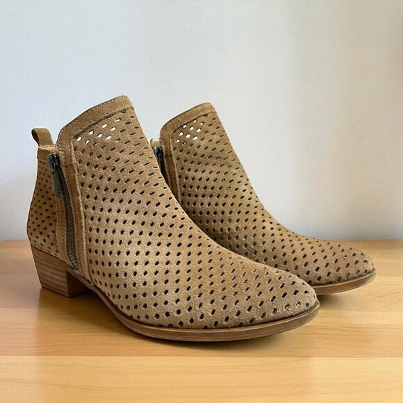 Lucky Brand Shoes - Lucky Brand Tan Perforated Suede Ankle Boots Casual Booties Size 8 M